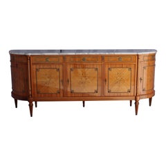 Vintage Rosewood Marble Sideboard - King Wood Marquetry- Style Louis XVI