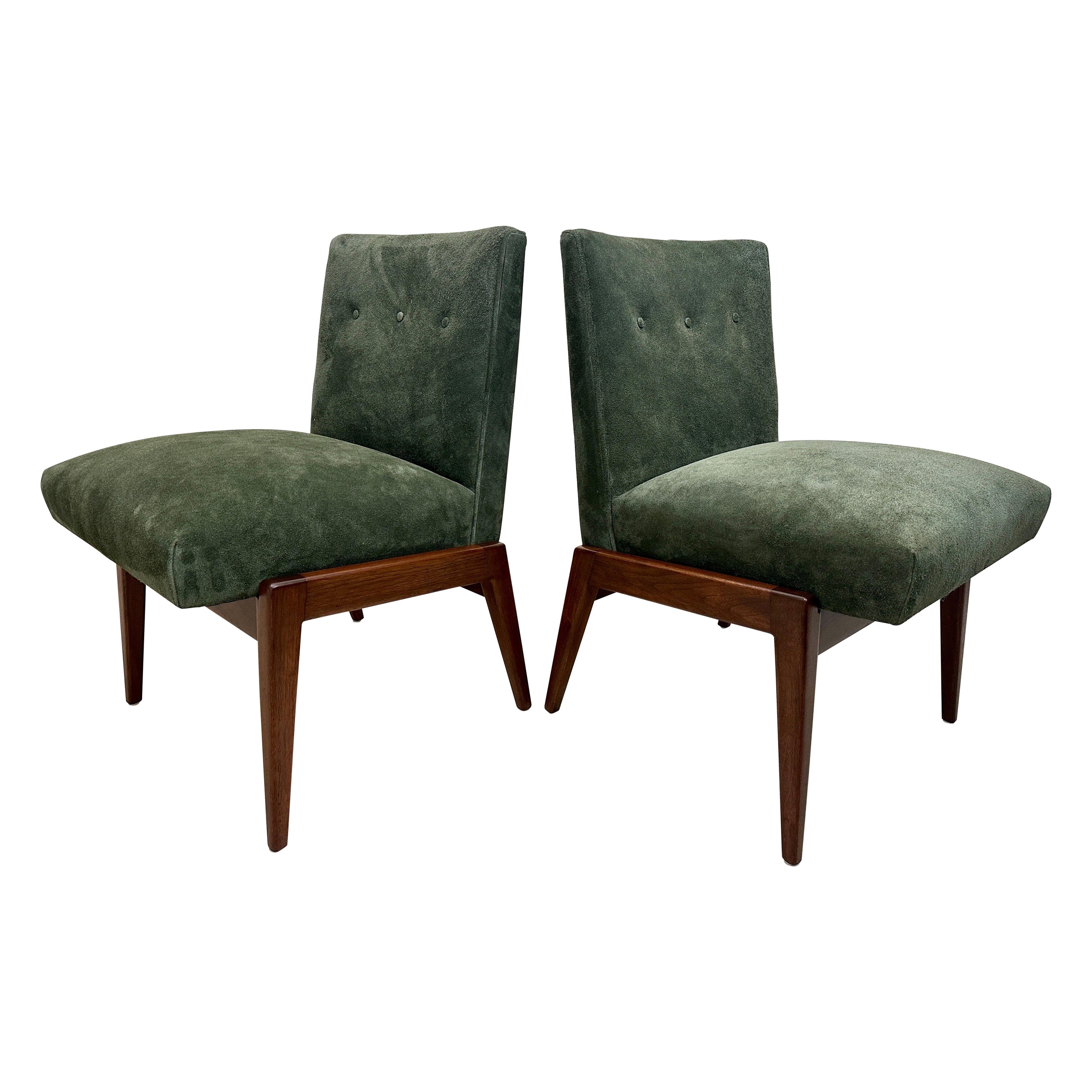Original Vintage Jens Risom Chairs in Green Suede w/ Label, PAIR For Sale