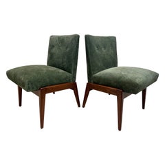 Original Vintage Jens Risom Chairs in Green Suede w/ Label, PAIR