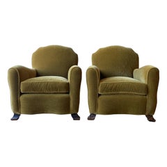 1920s French Mustache Chairs in Mohair, a Pair