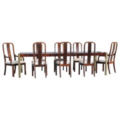 1970's 11 Piece Ultra Modern Burllwood/ Brass/ Bronze Toned Glass Dining Set