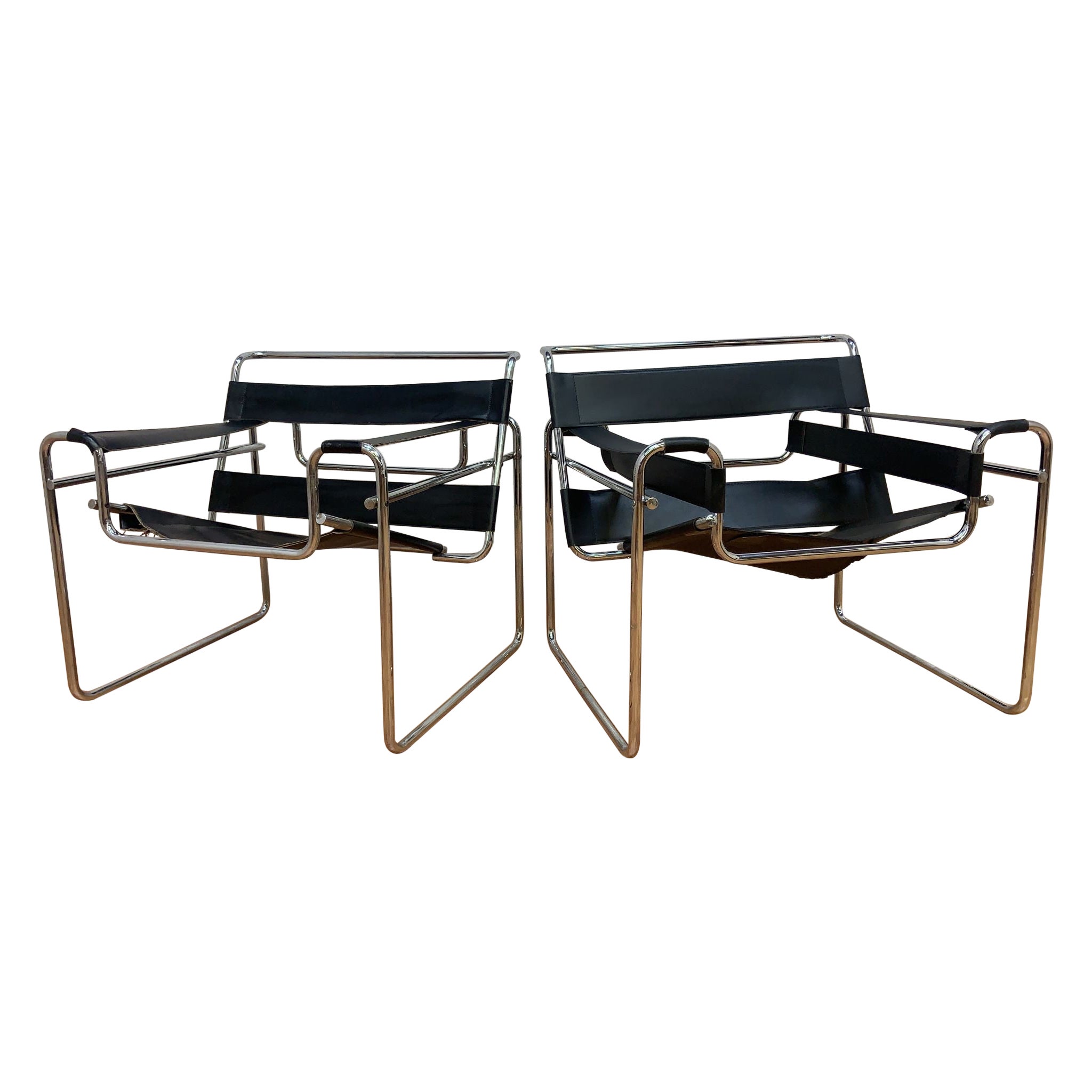 Vintage Mid Century Modern Wassily Armchair Attributed to Marcel Breuer - Pair  For Sale