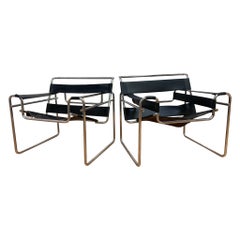 Retro Mid Century Modern Wassily Armchair Attributed to Marcel Breuer - Pair 