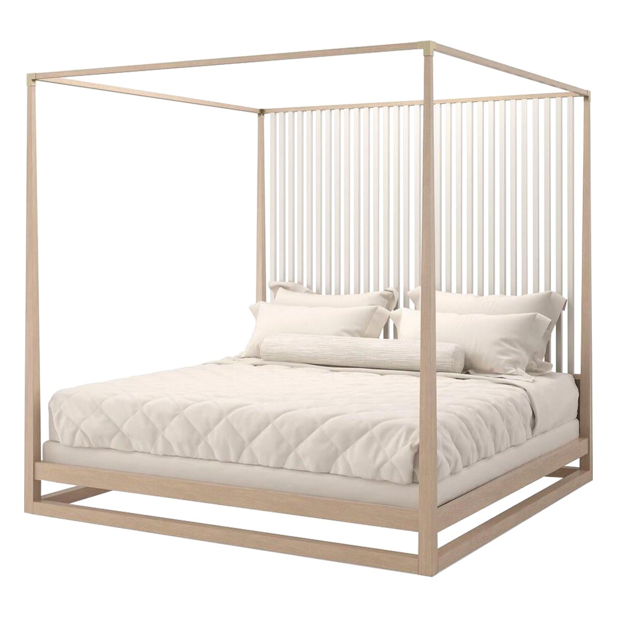 Light Mid Century Canopy Bed - Queen For Sale