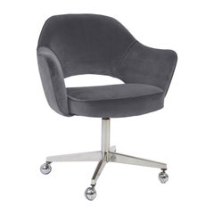 Saarinen Executive Armchair in Gunmetal Velvet on Used Swivel Base