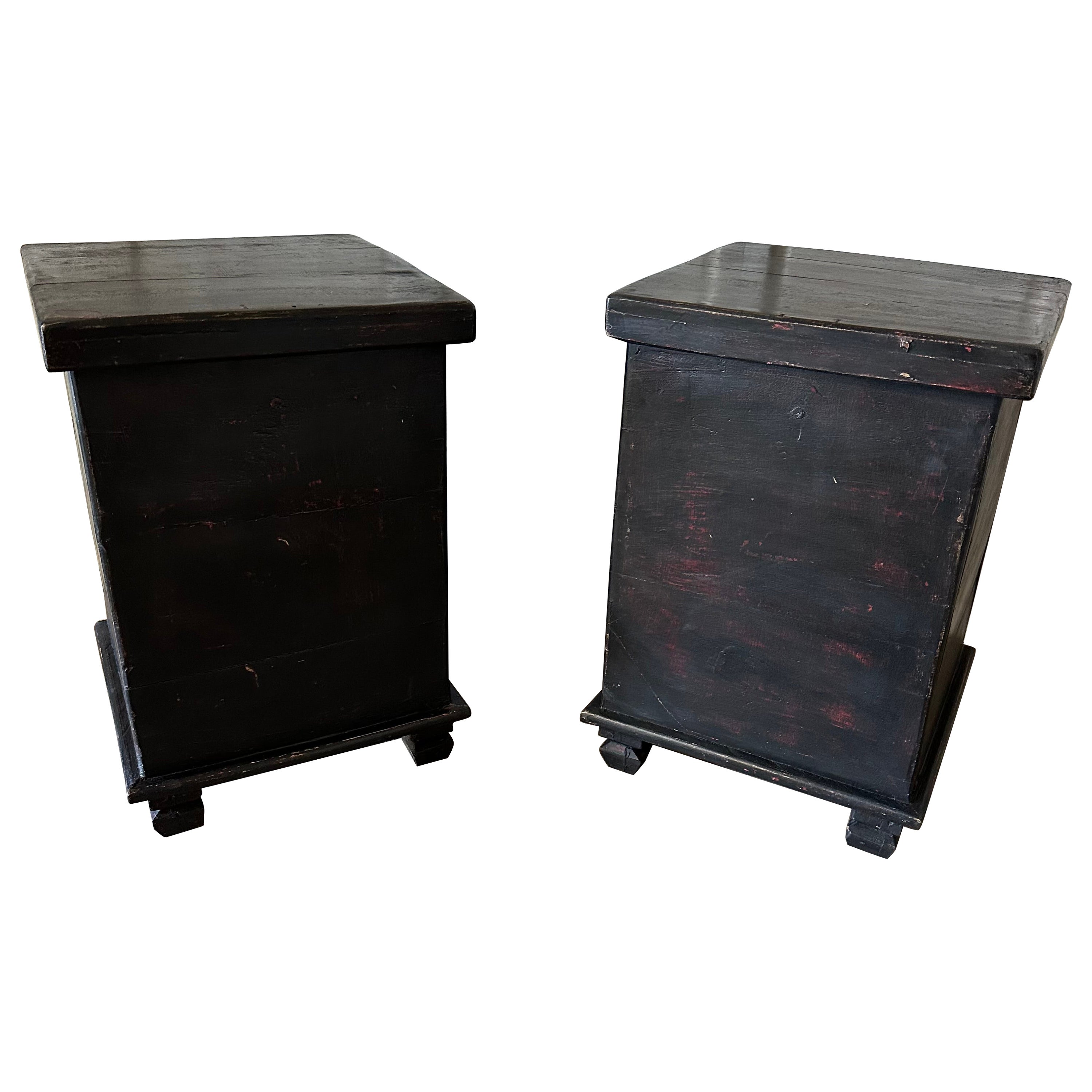 Pair of Antique Painted Chinese Side Tables or Small Blanket Chests For Sale