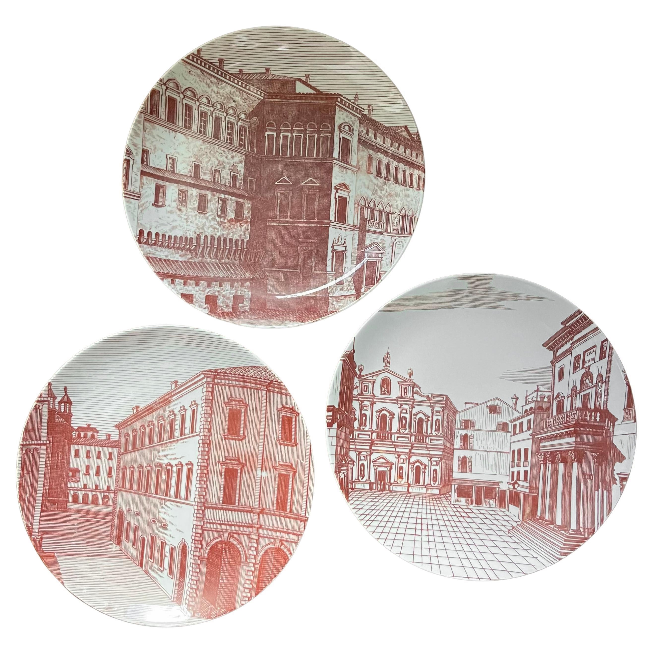 Fornasetti “Prospettiva” Architectural Plates, Set of 3, 1950’s For Sale