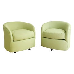 Pair of Vintage Swivel Lounge Chairs w/ New Light Green Upholstery