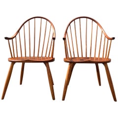 Thos. Moser Continuous Arm Chairs, Walnut & Oak, 1997