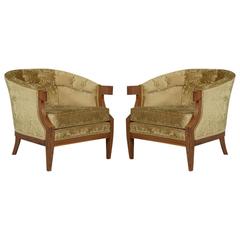Pair of Vintage Walnut Barrel Back Club Chairs
