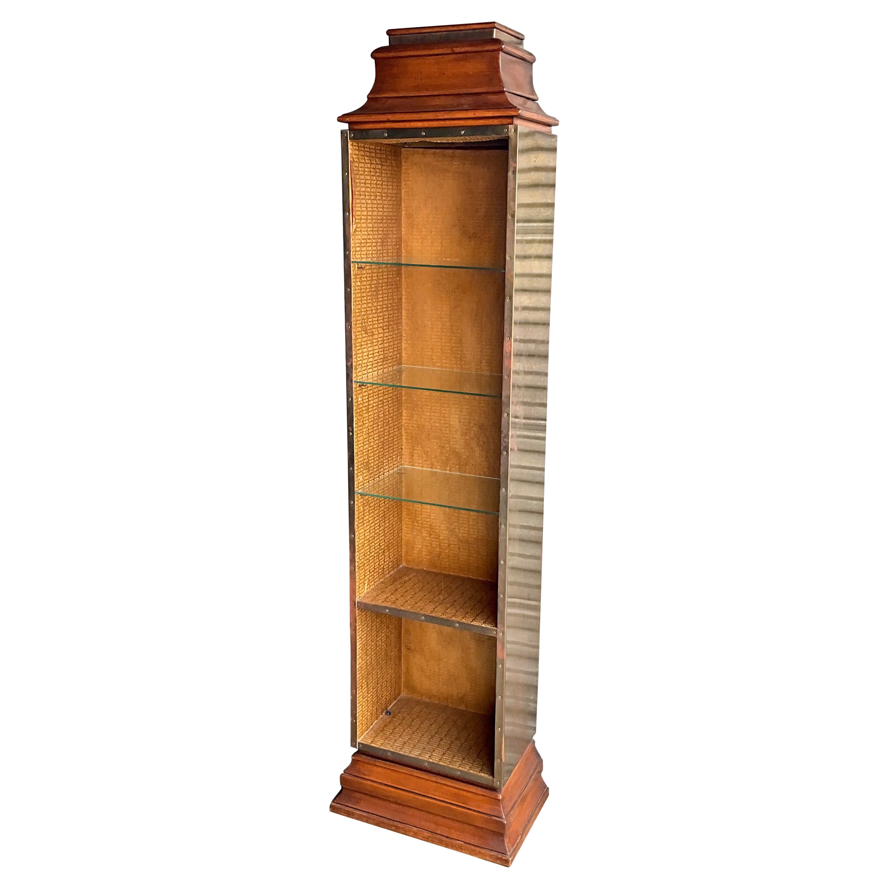 Mid-Century Asian Modern James Mont Style Brass Clad Bookcase / Display Shelf For Sale