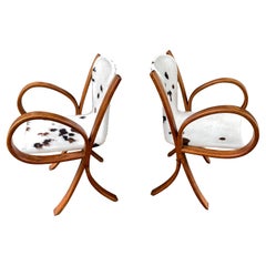 Curvy Bentwood Cowhide Sling Chairs attributed to Jindrich Halabala