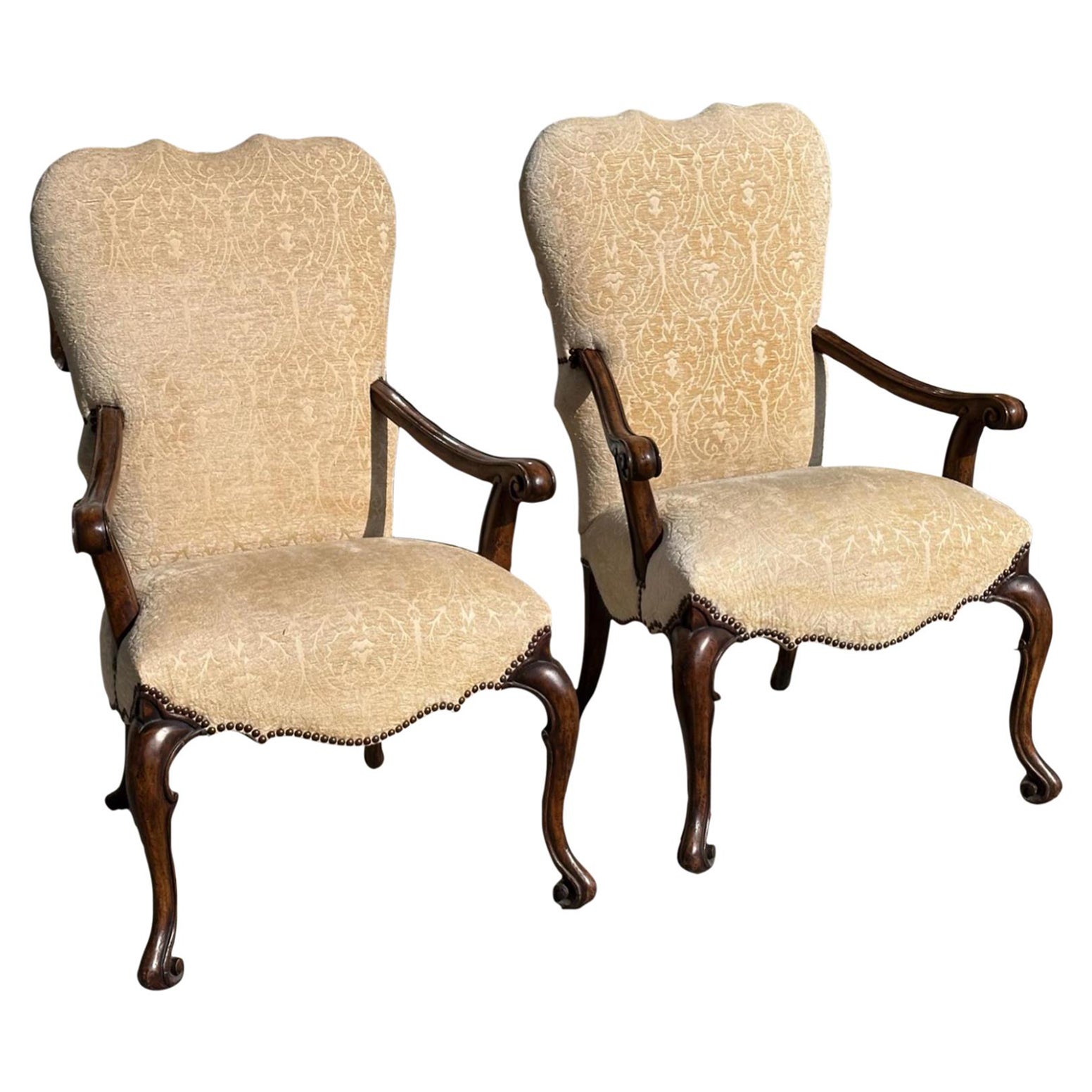 Pair of Therien Studio Workshops for Dessin Fournir Volute Arm Chairs