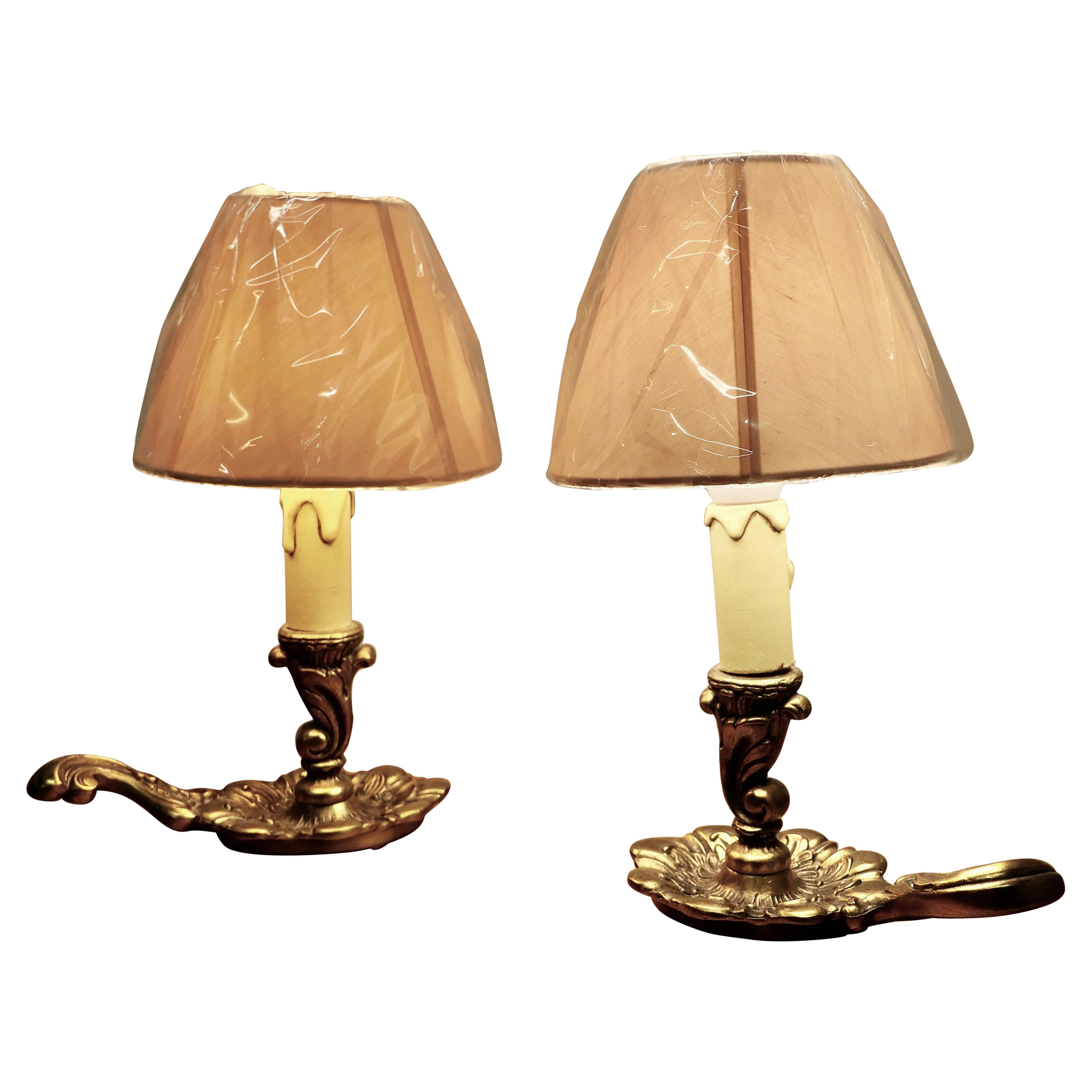 Pair of French Brass Bedside Lamps       For Sale