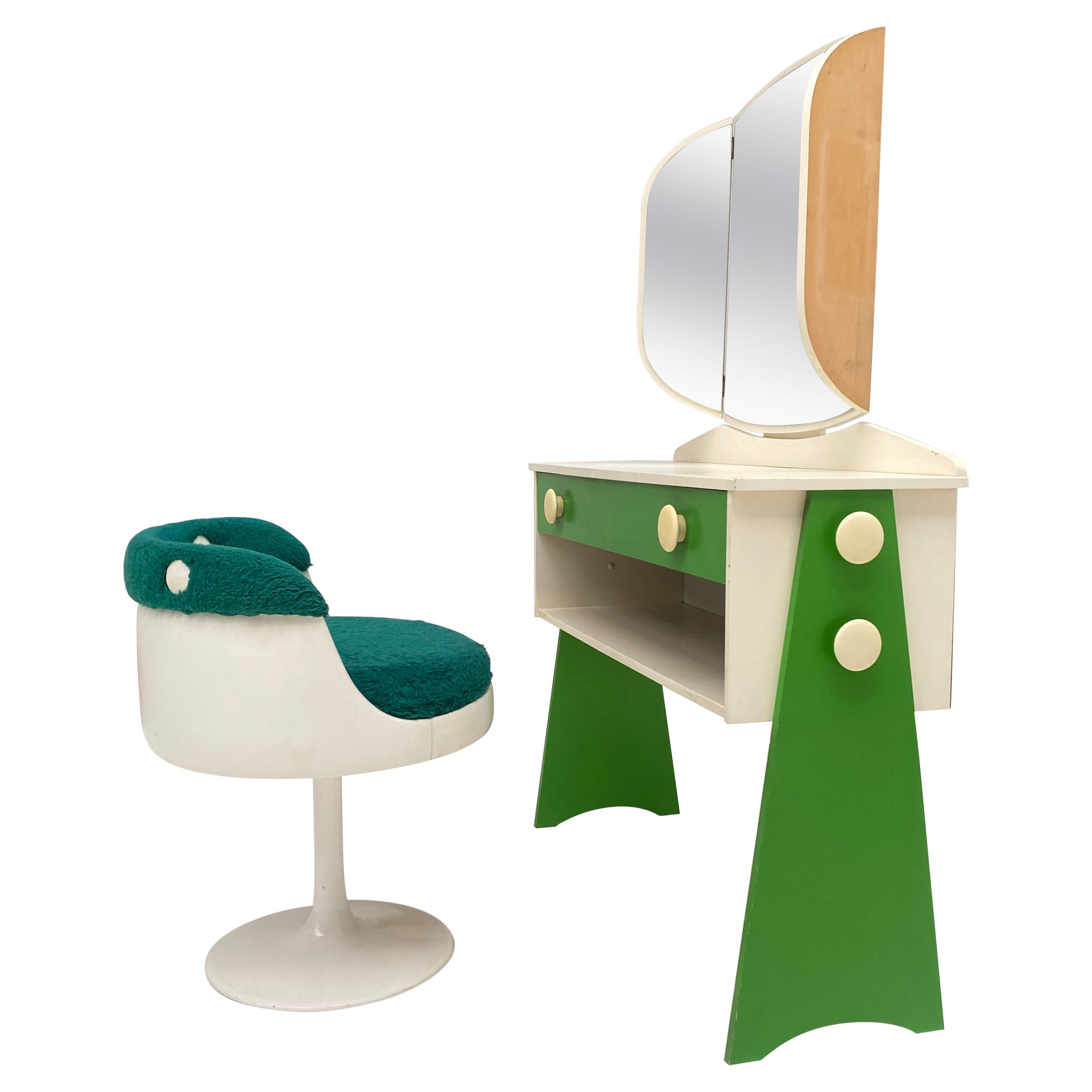 Cool Dutch 1970's Space Age Vanity Dressing Table & Matching Wallmounted Mirror  For Sale 9