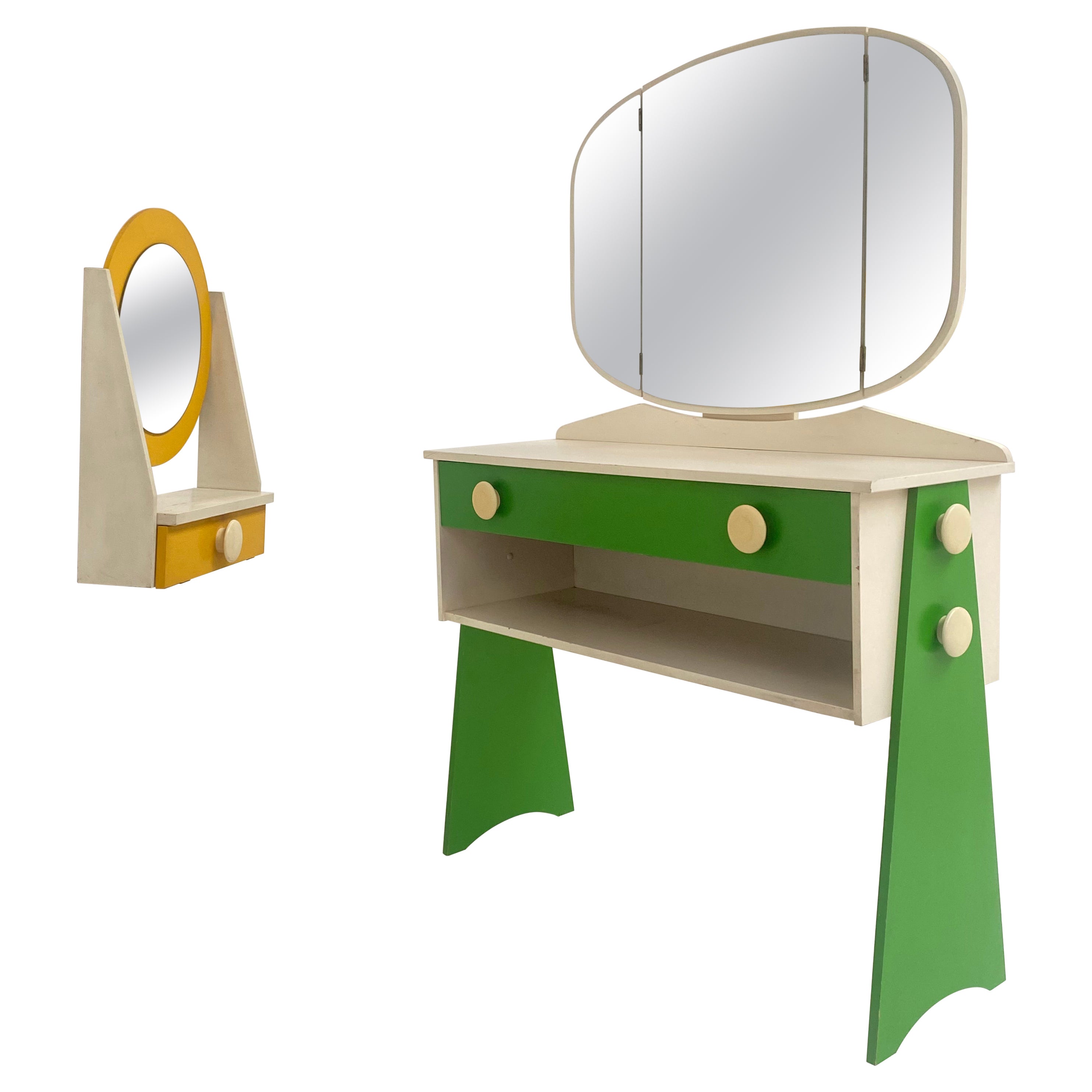 Cool Dutch 1970's Space Age Vanity Dressing Table & Matching Wallmounted Mirror  For Sale