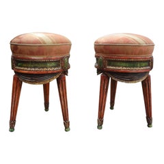 Antique Pair Of Italian Painted Draped Poufs