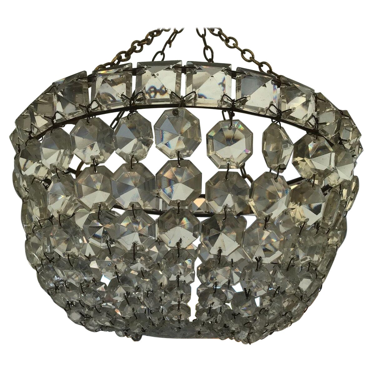 19thc British Regency Bag ofCut Crystal Ceiling Flush Mount/ Pendant /Chandelier For Sale