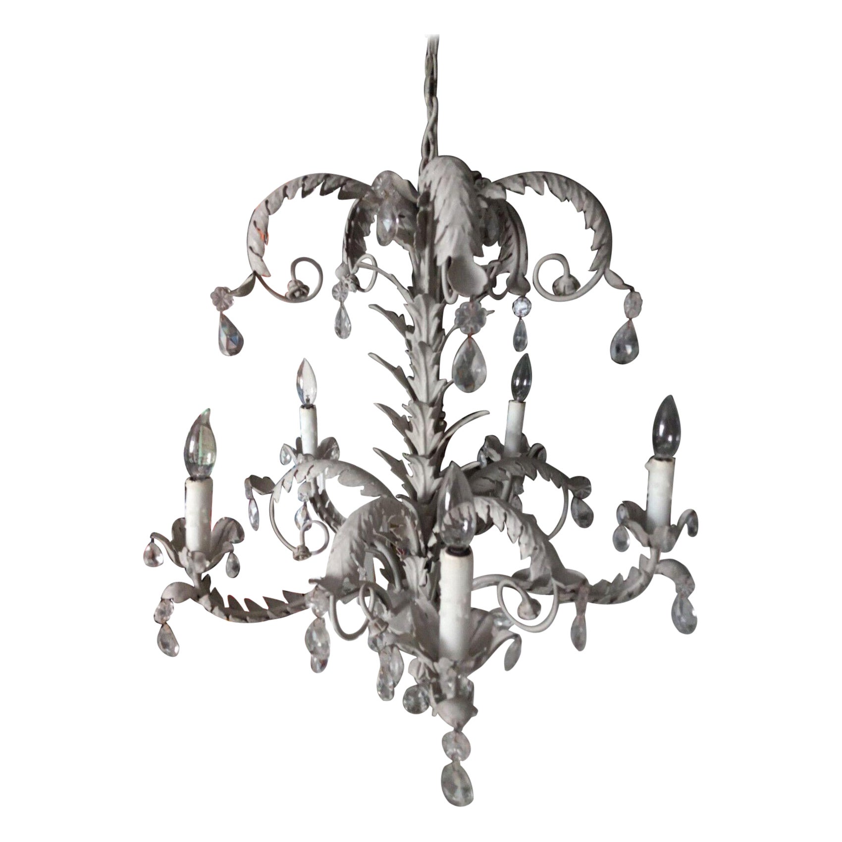 1970s Hollywood Regency style Patinated Iron Palm Tree Chandelier Att. Hans Kogl For Sale