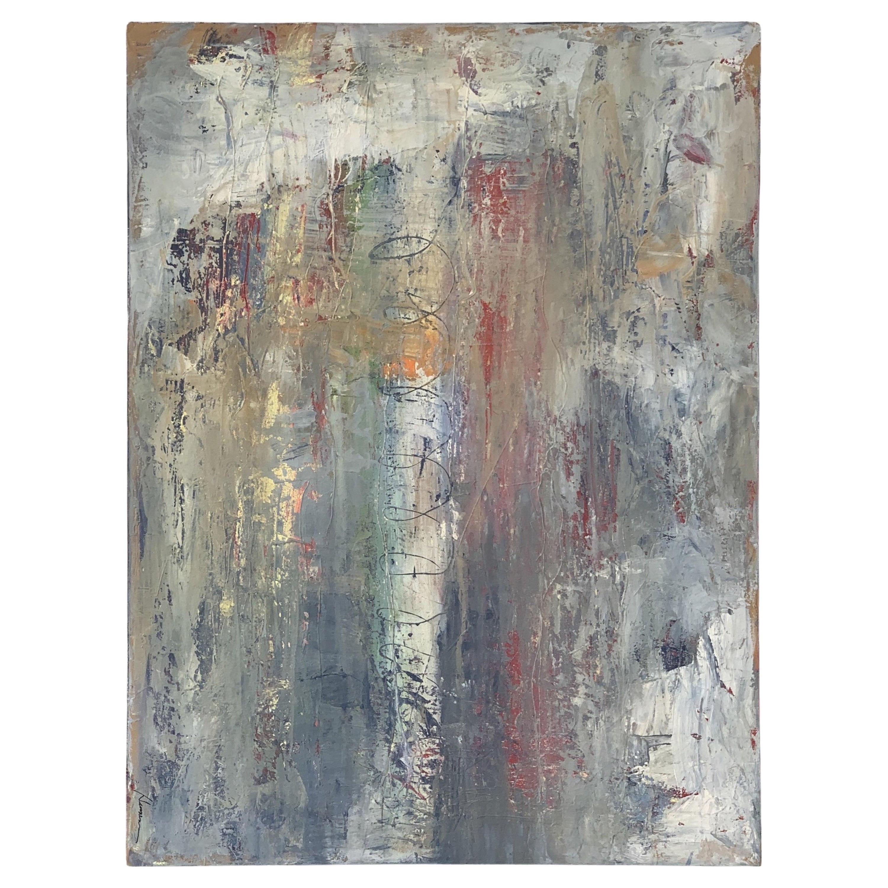 Kathryn Henneman Original Abstract Painting with Neutral Color & Brights.  For Sale