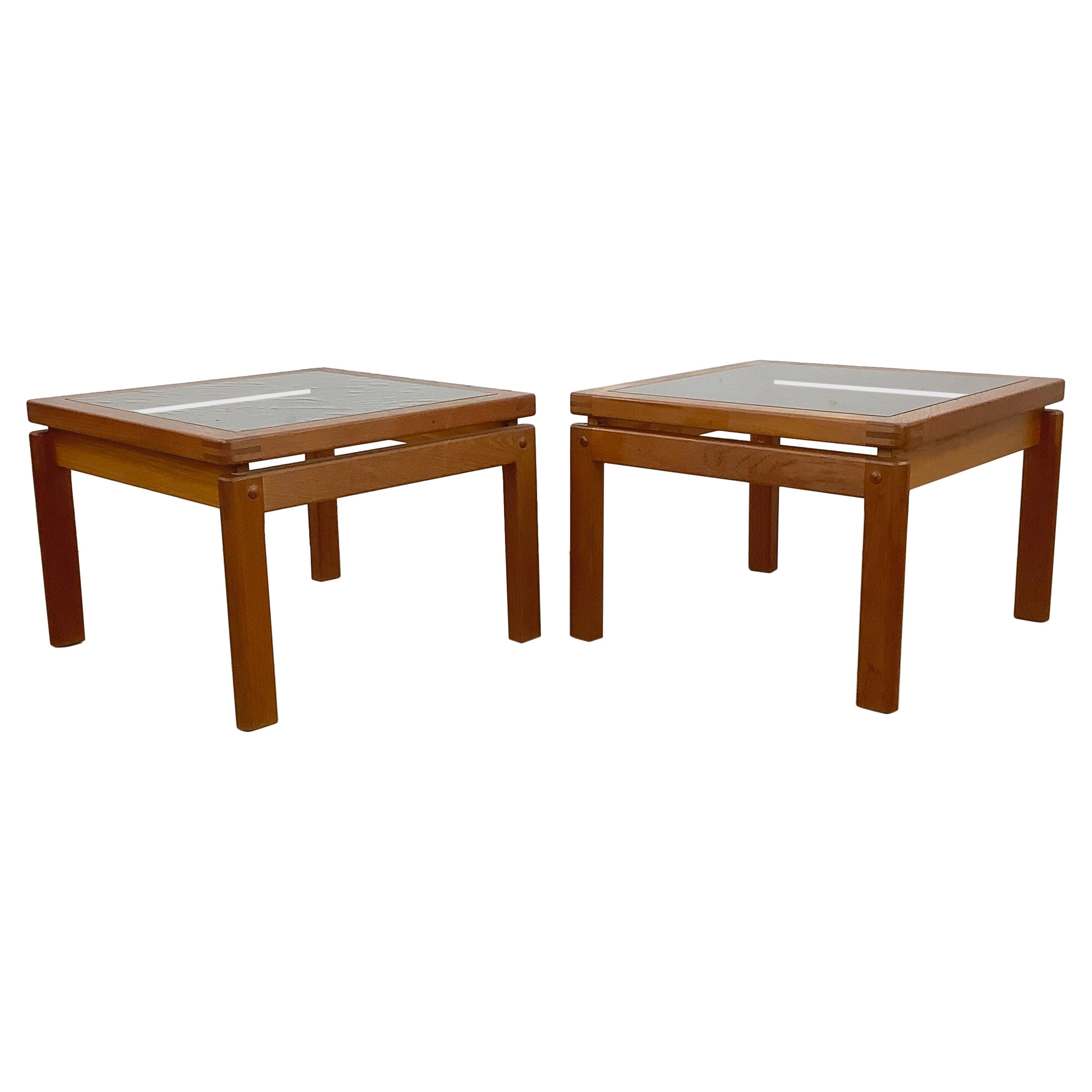 Pair Scandinavian Modern End Tables With Teak Joinery