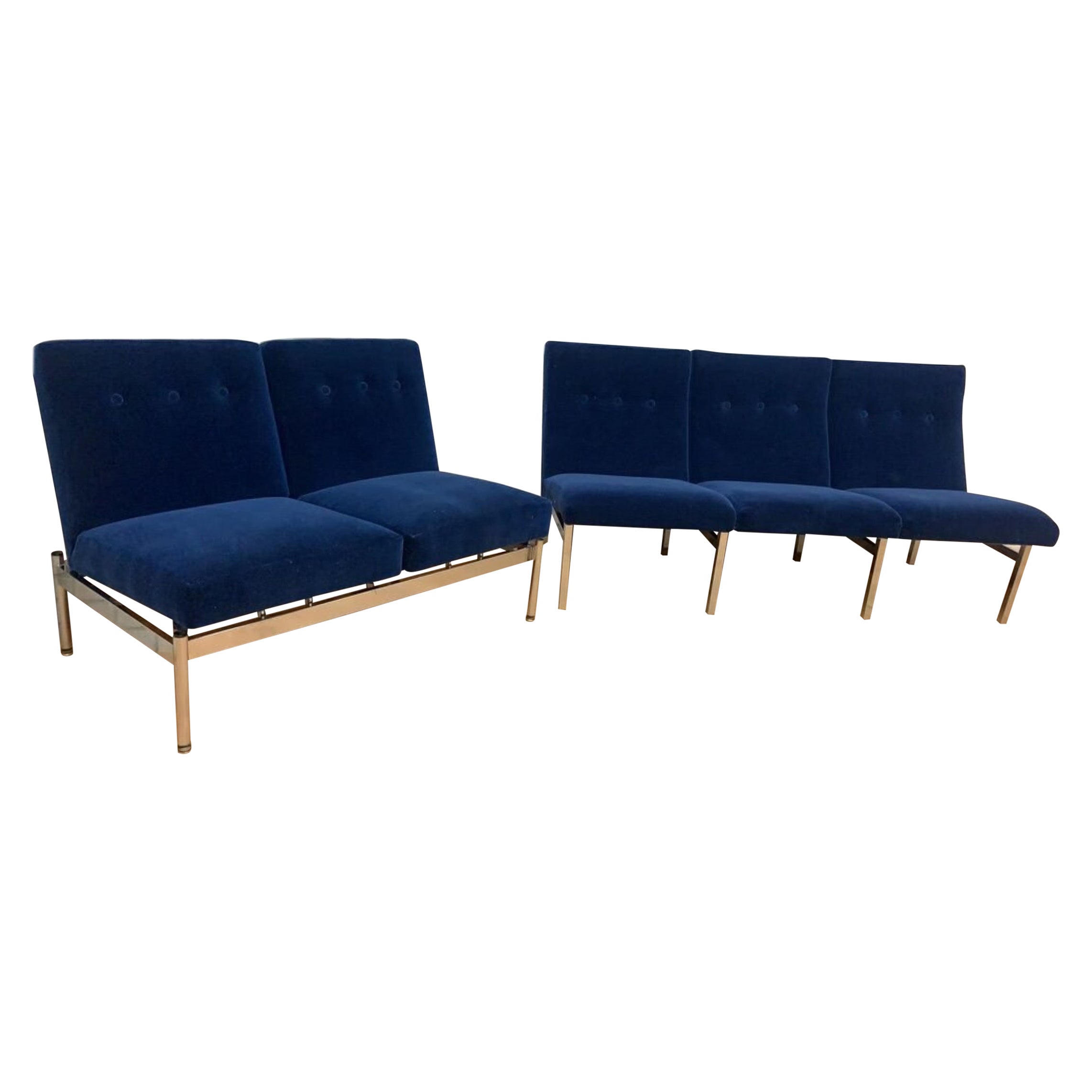 MCM Steelcase 3 Seat & 2 Seat Sofa Set Upholstered in “Cobalt Blue” - Set of 2 For Sale