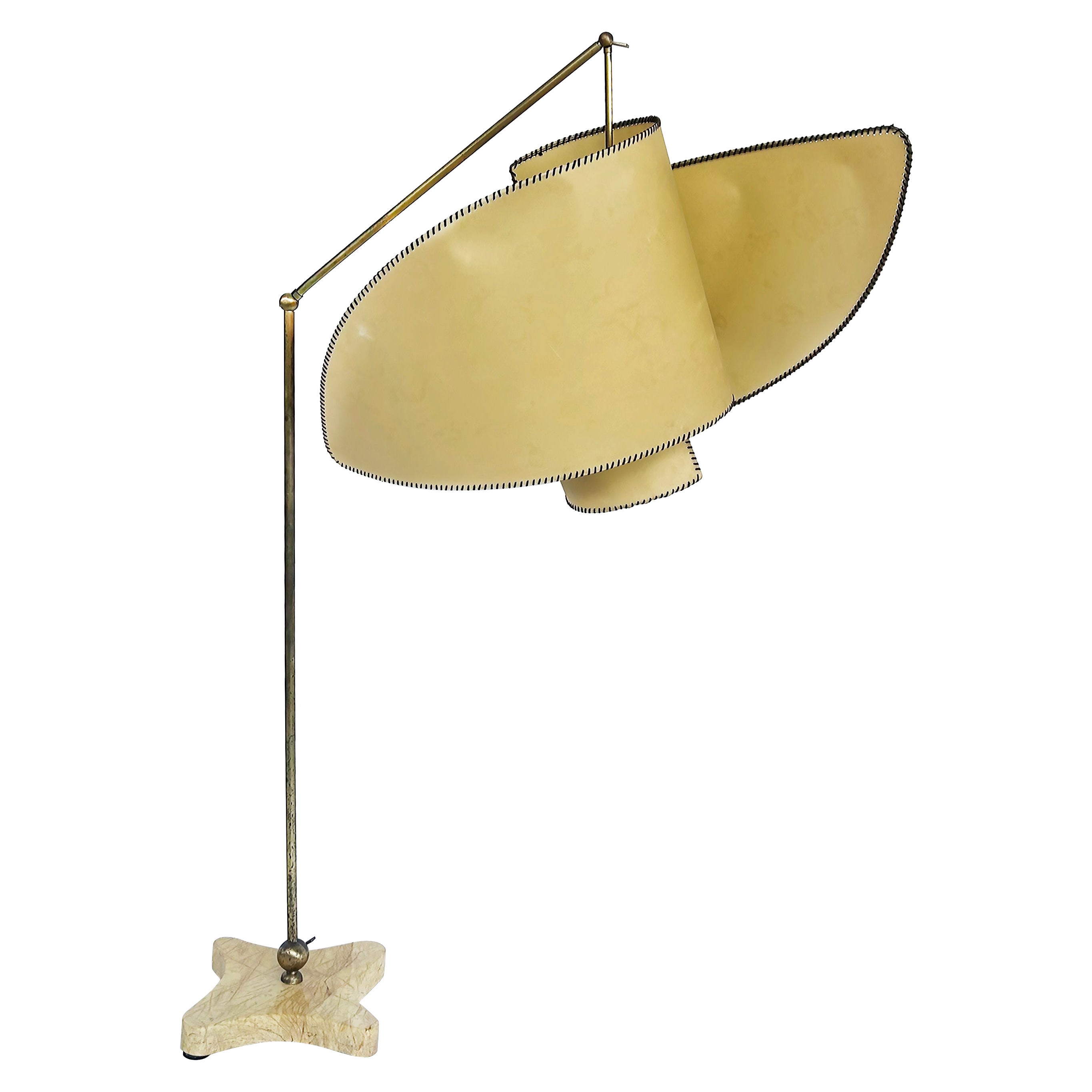 Carlo Mollino "Suora" Parchment Floor Lamp 1947/1994 in Brass, Marble, Leather