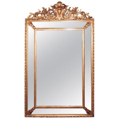 Large French  Borderglass Pier Mirror with Rococo Winged Crest, from Nantes