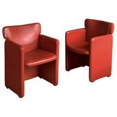 Retro Burgundy Leather Chairs in the style of Cassina