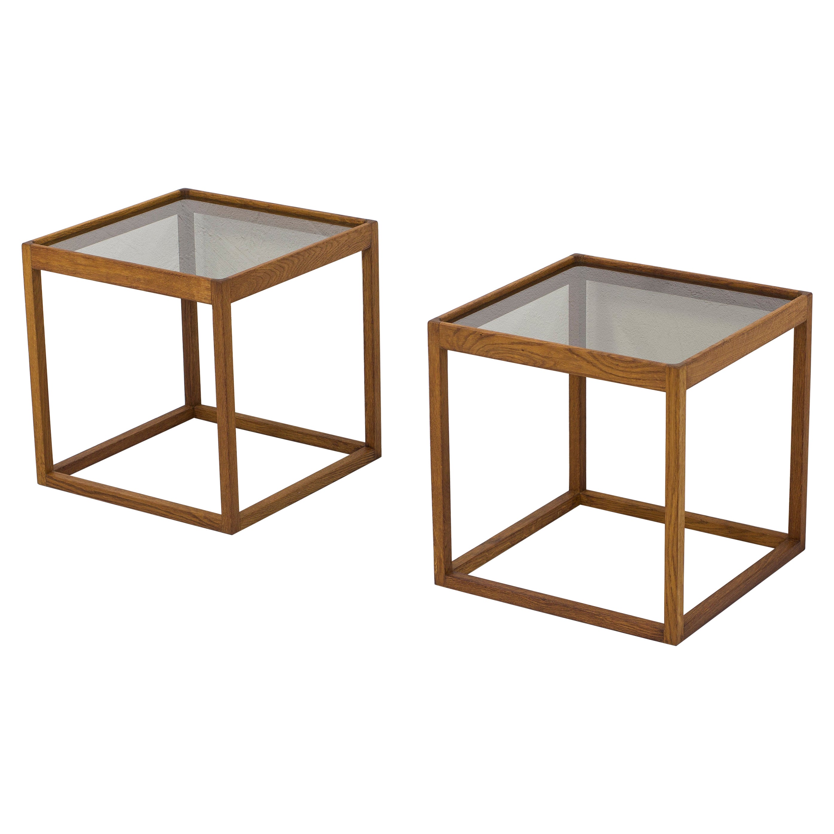 Oak and smoked glass cube tables by Kurt Østervig, 1960s, Denmark For Sale