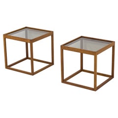 Oak and smoked glass cube tables by Kurt Østervig, 1960s, Denmark