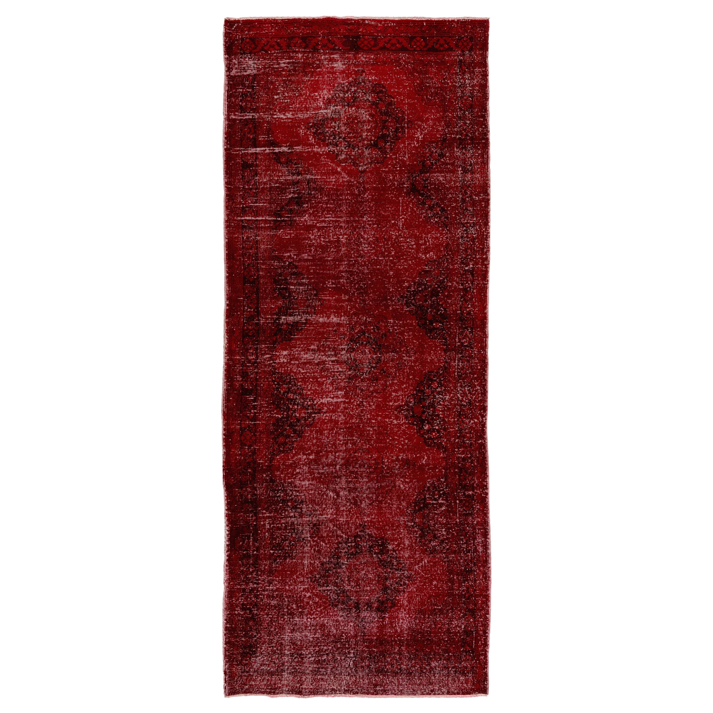 4.8x12.2 Ft Handmade Turkish Runner Rug in Burgundy Red, Modern Corridor Carpet For Sale