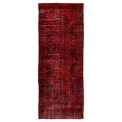 Vintage 4.8x12.2 Ft Handmade Turkish Runner Rug in Burgundy Red, Modern Corridor Carpet