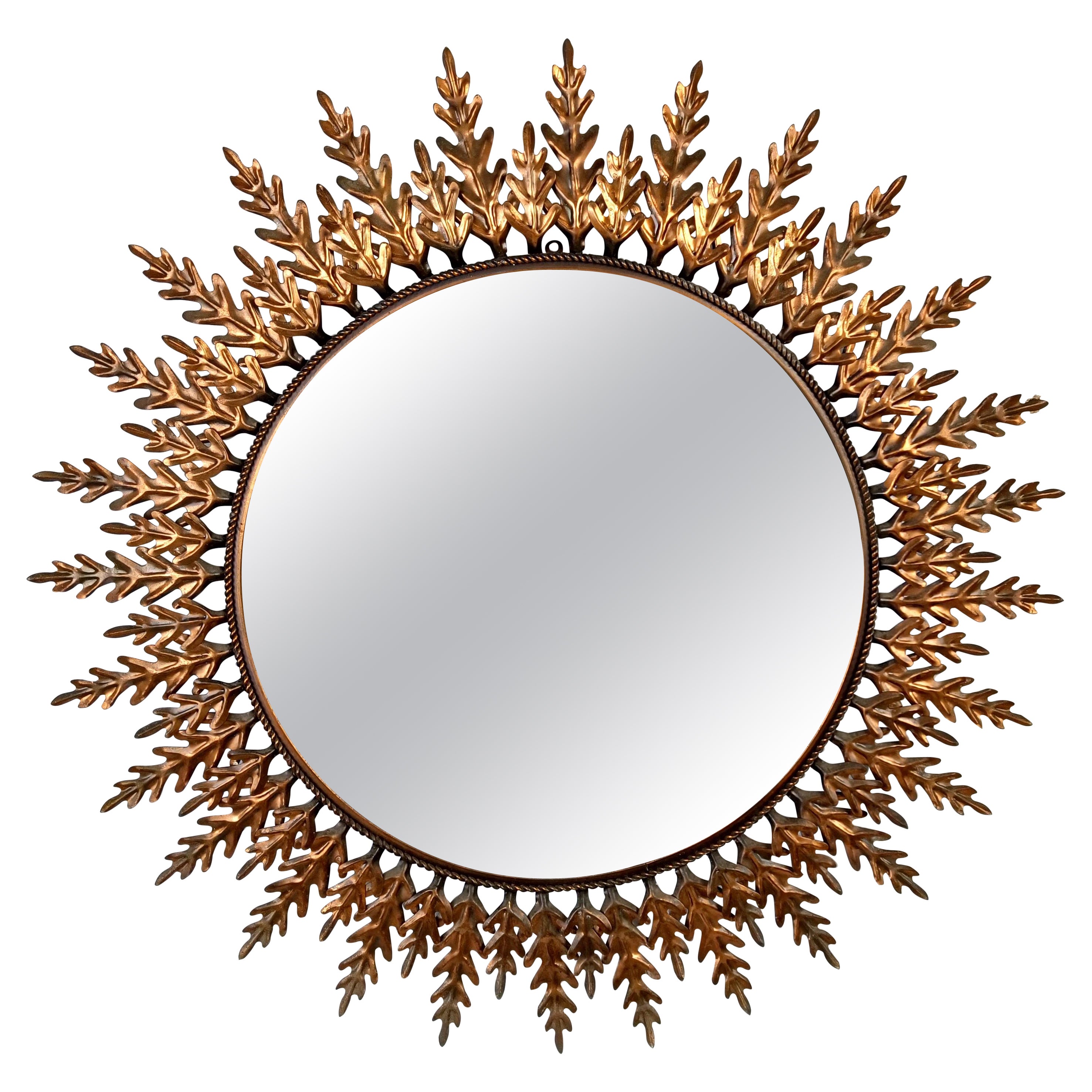 Vintage copper sunburst mirror, 1970s For Sale