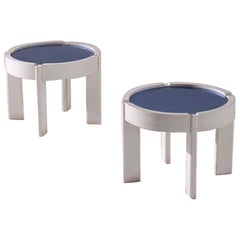 Italian Coffee Tables in Wood and Blue Glass