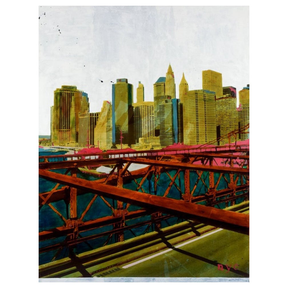 Ayline Olukman, French artist, "The Bridge, NYC", mixed media.  For Sale