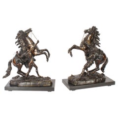 Retro Pair of French Bronze Marly Horses Sculptures by Cousteau 19th Century