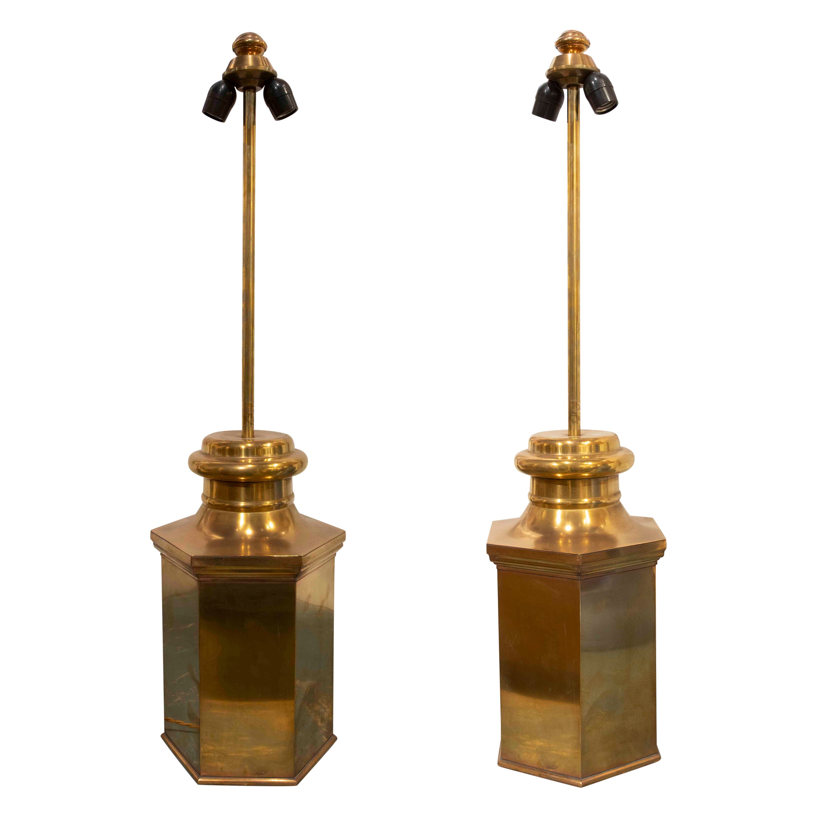 1970s Pair of Bronze Table Lamps 