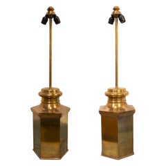 Retro 1970s Pair of Bronze Table Lamps 