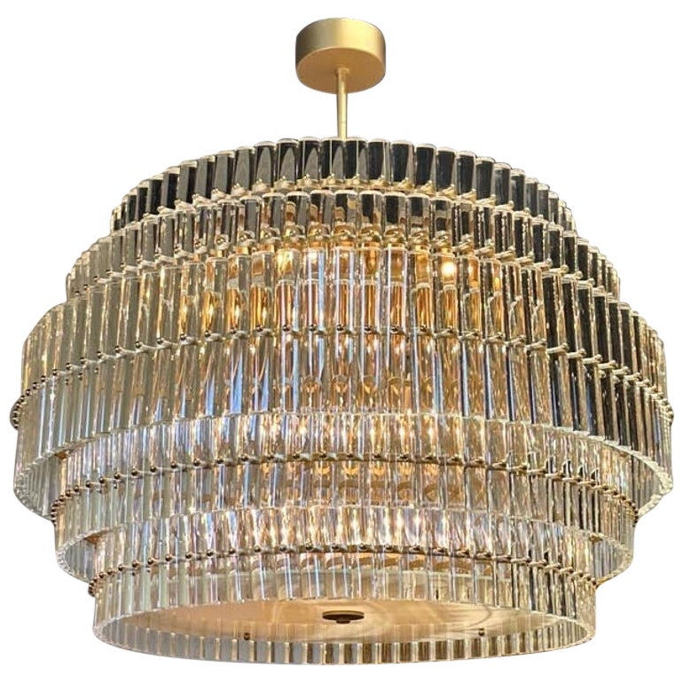 Large Custom Murano Glass and Brass Drum Chandelier For Sale
