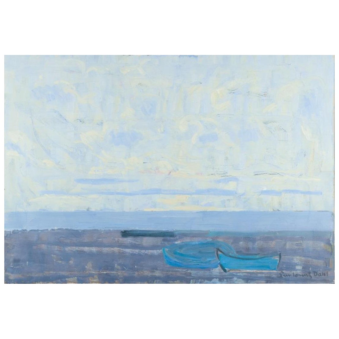 Peer Lorentz Dahl, Norwegian artist. Oil on canvas. Modernist beach view