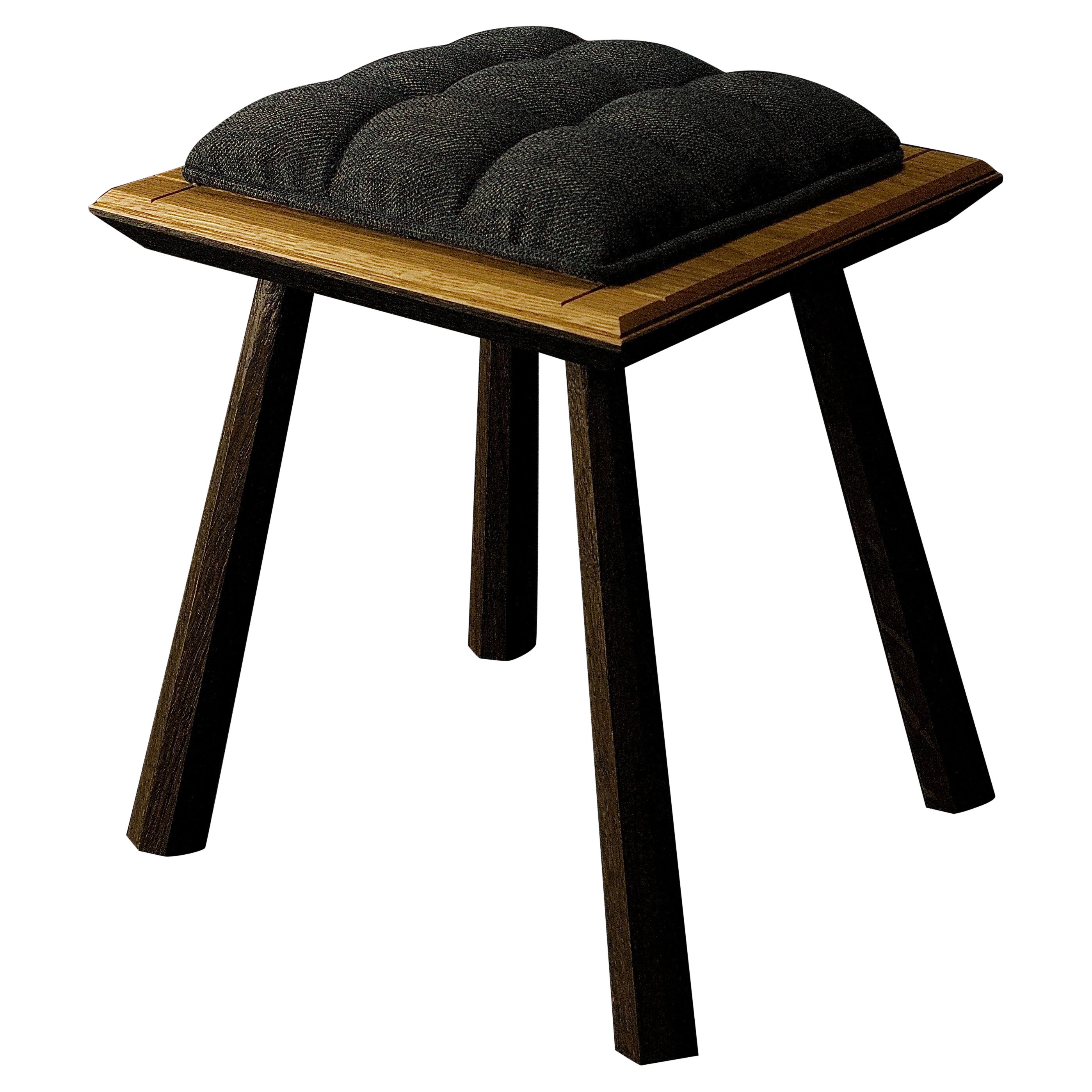 Pillow Top Stool in Natural & Ebonized Oak  For Sale
