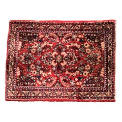 Antique Red Floral Sarouk Small Mini Persian Rug c. 1920s