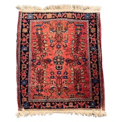 Antique Rose Sarouk Small Mini Persian Rug c. 1900