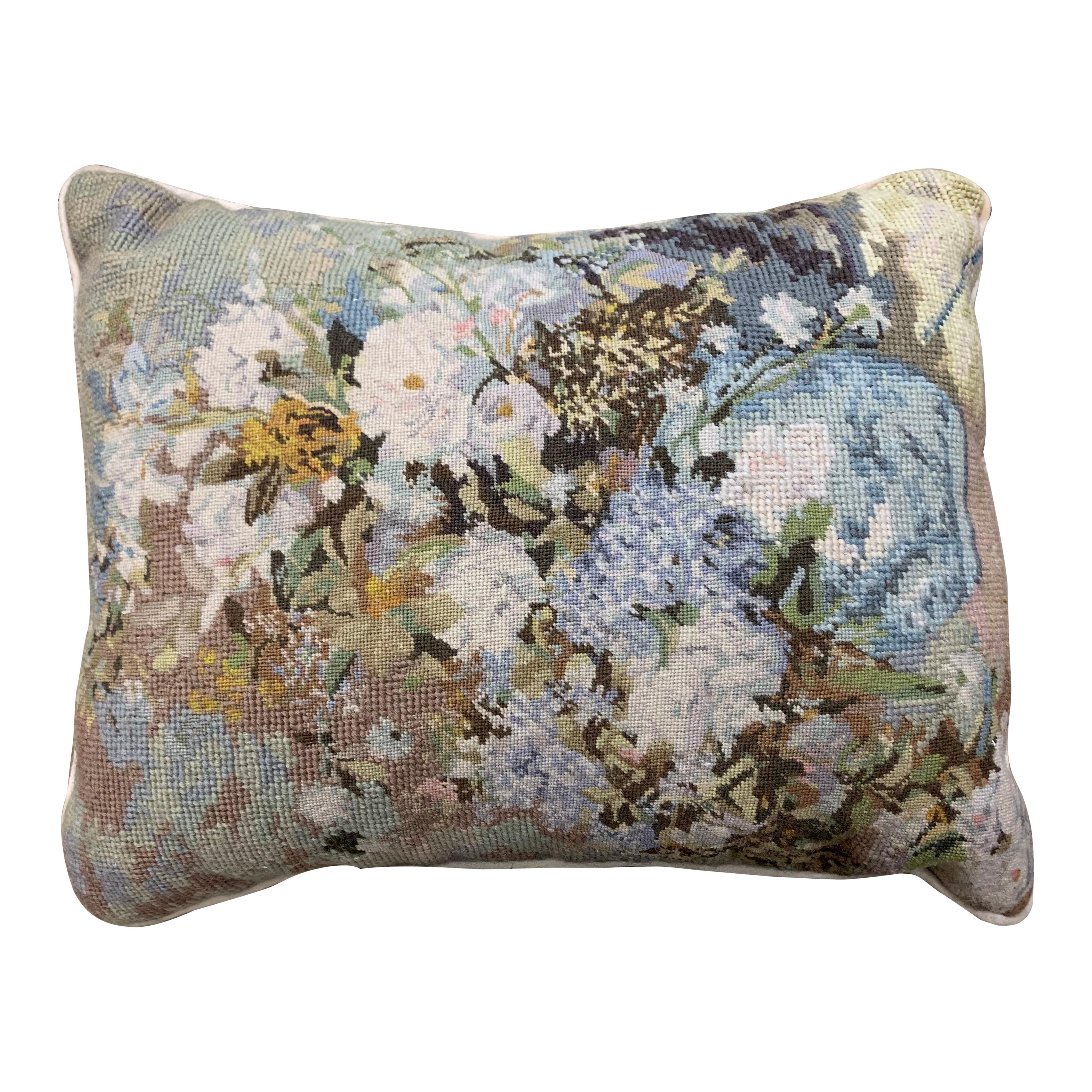 Floral French Provincial Style Lumbar Needlepoint Pillow  For Sale