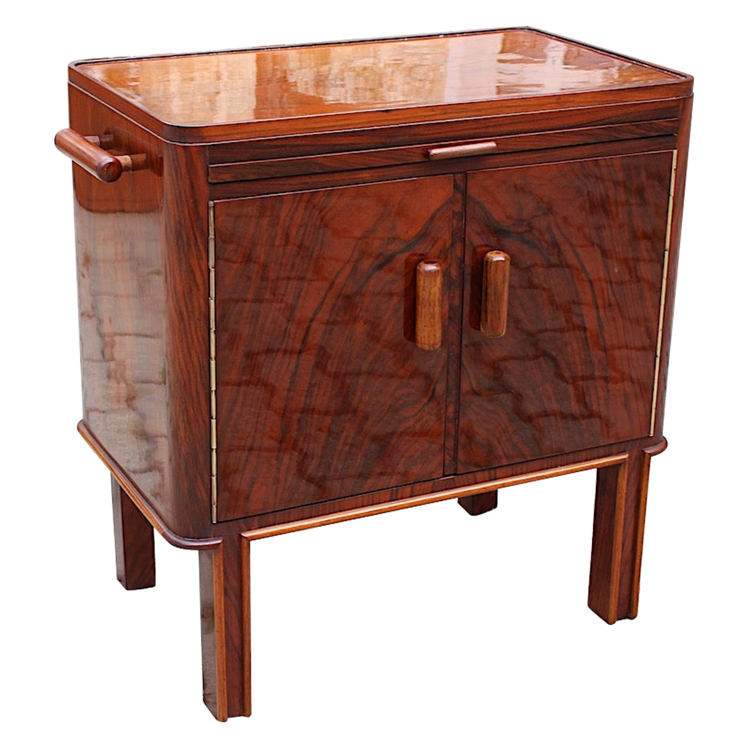 Art Deco Vintage Walnut Freestanding Side Table or Small Chest Vienna 1930s For Sale