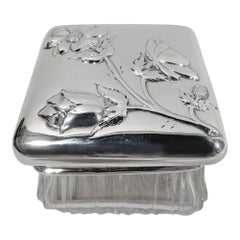 Pretty Antique French Silver and Glass Square Vanity Jar
