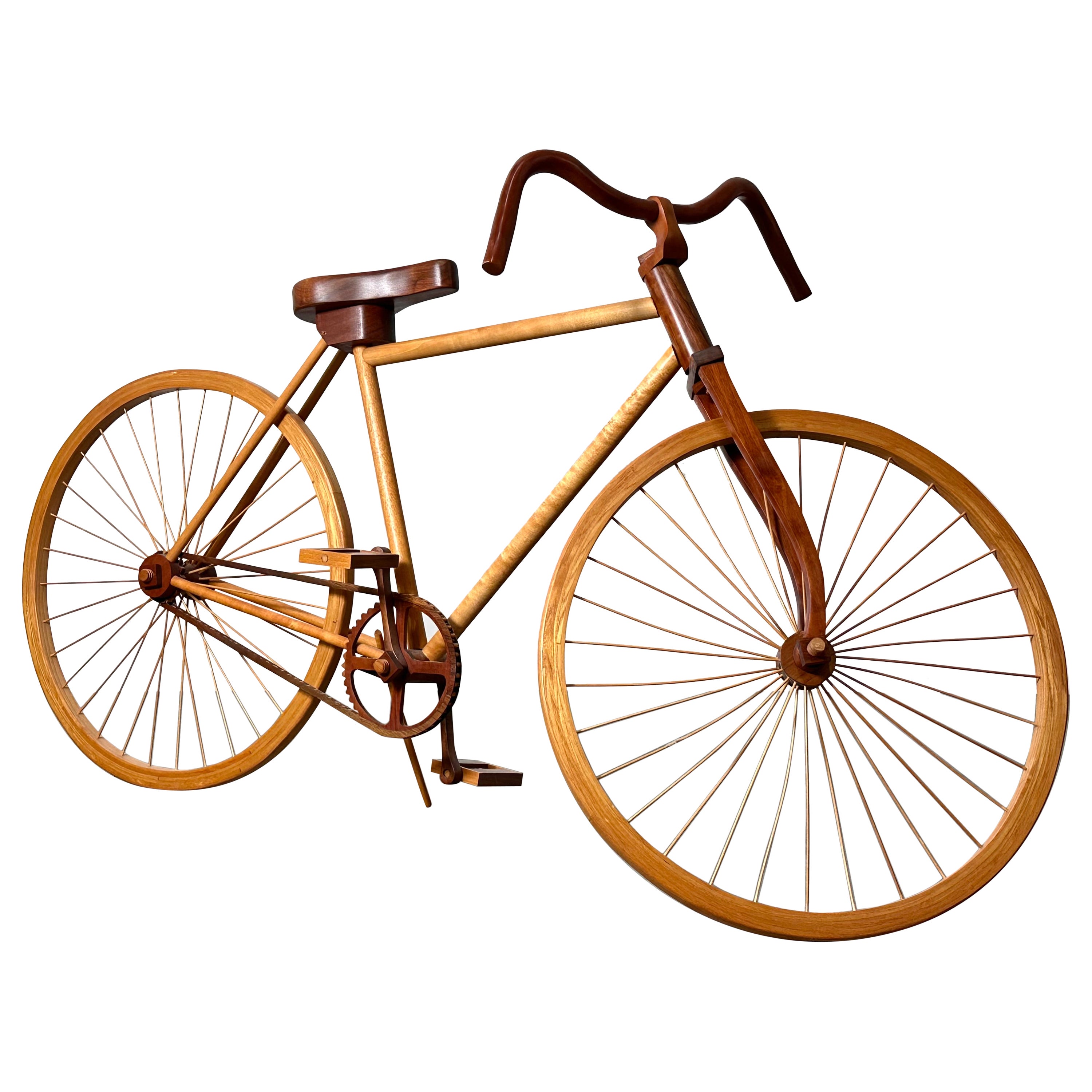 American Studio Craft Life Size Wooden Bicycle Sculpture Artist Signed 1988 For Sale