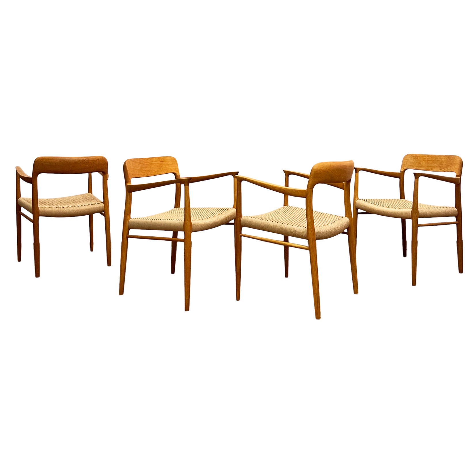 4 Mid-Century Oak Armrest Dining Chairs # 56 by Niels O. Møller, J. L. Moller