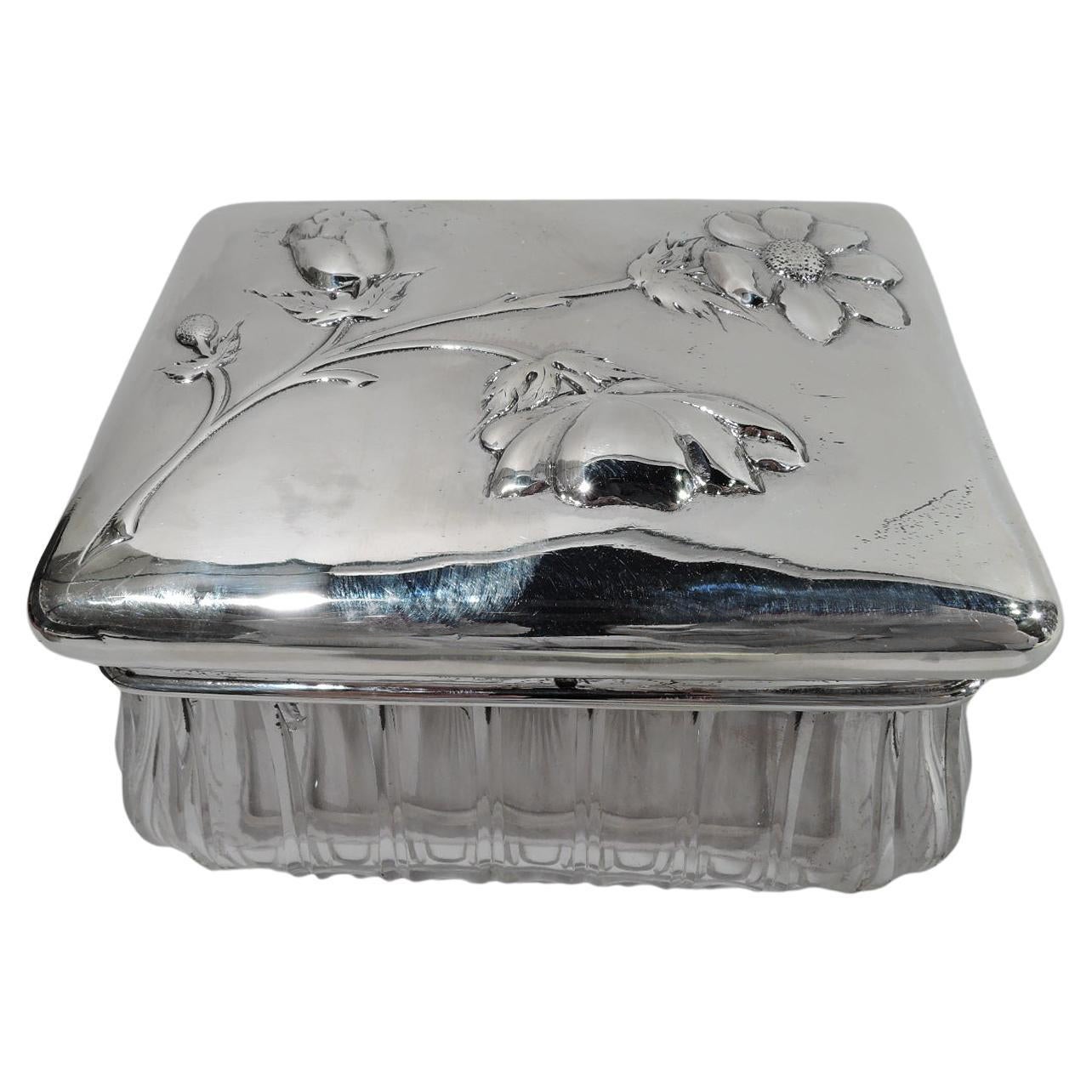 Pretty Antique French Silver and Glass Rectangular Vanity Jar